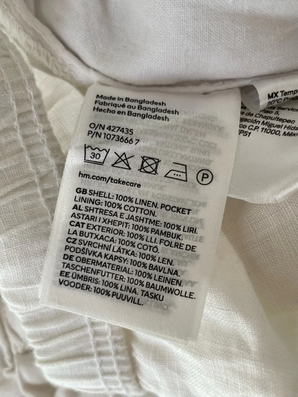 H&M 100% Linen Wide Leg Pull On Pants White XL Coastal Resort Summer